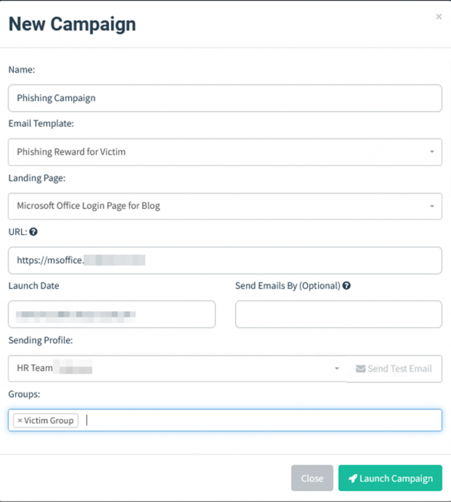 Create campaigns easily with GoPhish tool
