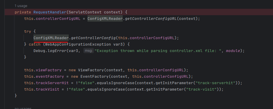 ControlServlet doPost and doGet methods calling the ConfigXMLReader RequestHandler