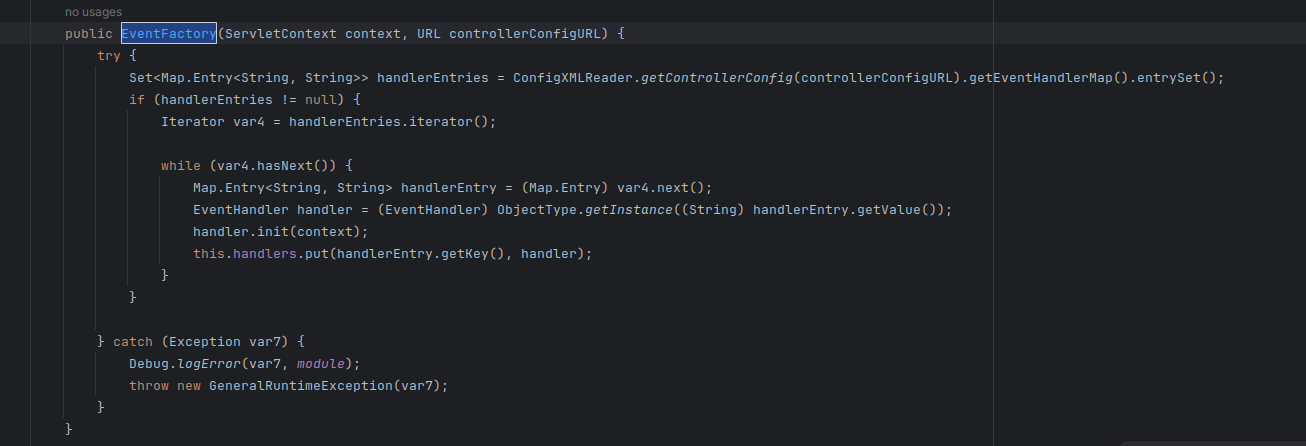 EventFactory class source handling OFBiz request events