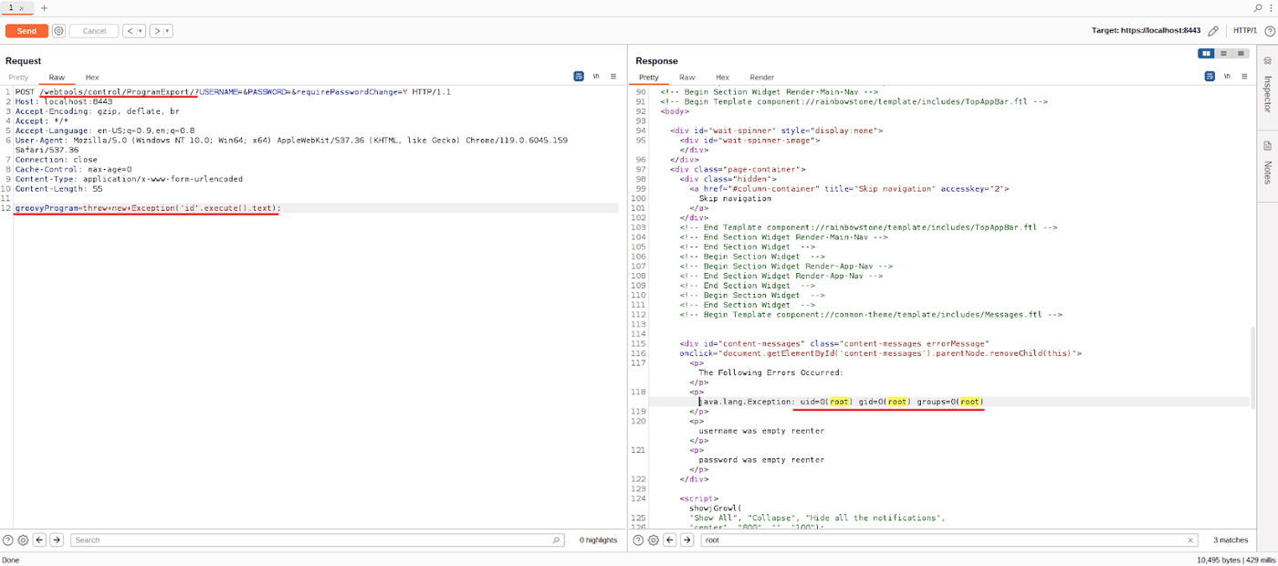 Groovy program payload used in the CVE-2020-9496 style PoC command