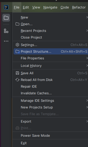Opening Project Structure from the File menu in the IDE