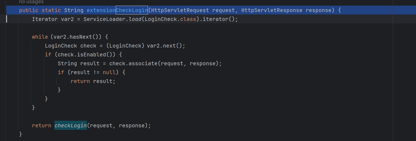 Debugger stopped in the checkLogin method within extensionCheckLogin