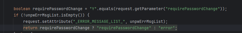 Login logic flaw where requirePasswordChange set to Y confuses the application