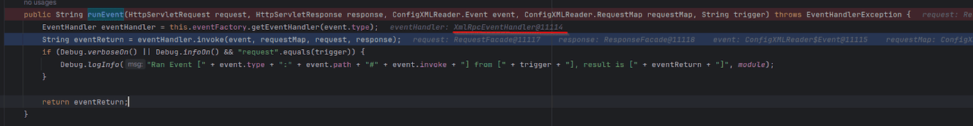runEvent method completing request processing via the xmlRpcEventHandler