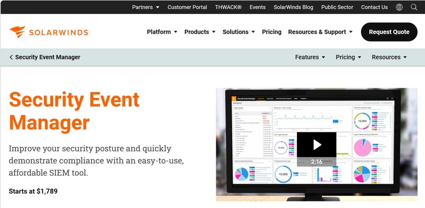 SolarWinds Security Event Manager screenshot