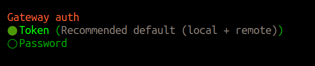 Gateway auth — Token for local and remote setup
