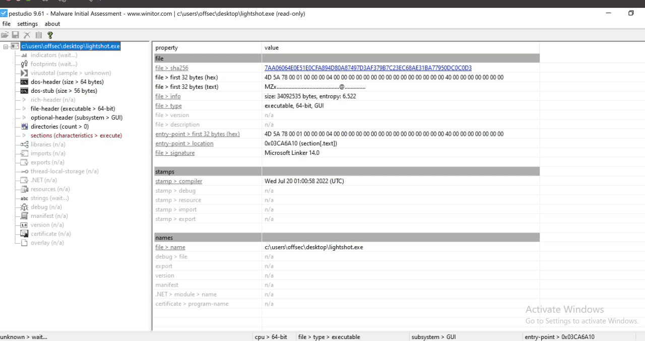 The Lightshot.exe is unmodified and used as a DLL sideloading host