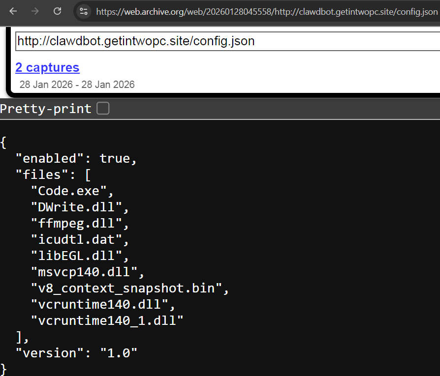 The actual config.json response: