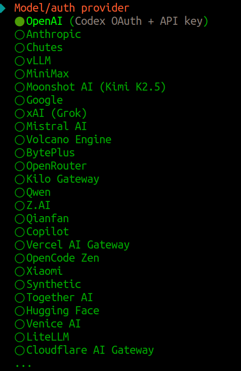 onboarding supports over 25 AI providers