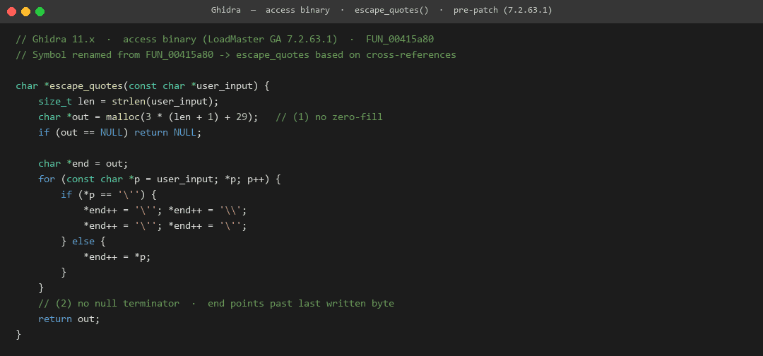 ghidra access binary escape quotes