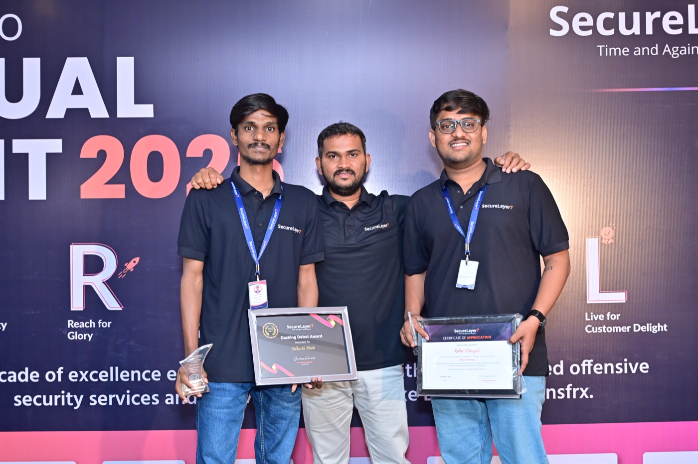 Rohit Hatagale receiving a Certificate of Appreciation as subject matter expert for AI and LLM training at SecureLayer7